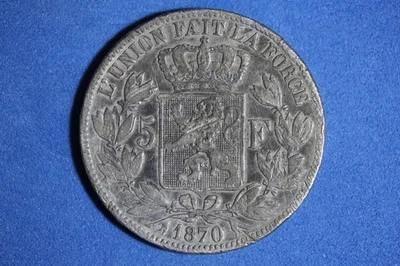 Moneda de plata de 5 francos de Bélgica de 1870 #M23786 Foto 1 de 2