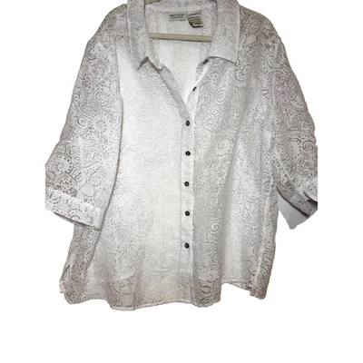 Mujer Talla Grande 26/28 Blanco Top Chaqueta Encaje Bordado Transparente Boho Carrera Hada Foto 1 de 4