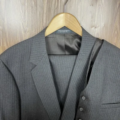 Ralph Di Benedetto 3 Piezas Traje Para Hombres 40R 36x29 Marrón Rayas Lana Chaleco Pantalones EE. UU. Foto 1 de 4