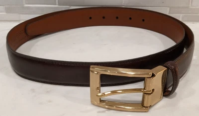 JOHNSTON & MURPHY Brown Analine Kipskin Shoulders Leather Belt Brass Buckle  36 - Image 1 of 4