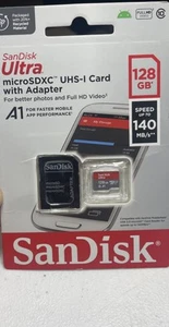 Sandisk Ultra 128GB MicroSD with SD Adapter A1 140MB/s Full HD Video New Sealed - Picture 1 of 2