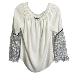 Top para mujer Casa Blanca Mercado Negro Boho Festival Campesino Blanco Encaje Floral S - Imagen 1 de 8