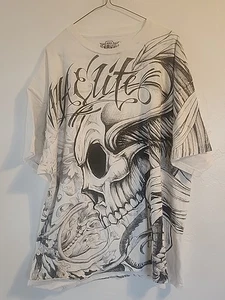 Camiseta De Colección Blanca MMA Elite Aop Gráfica Para Hombres 2XL Y2K Estampado de Calavera - Imagen 1 de 2