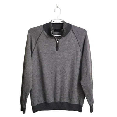 Suéter Pullover Tahari Gris y Blanco Mezcla de Lana Cuarto Cremallera Talla XL Foto 1 de 4