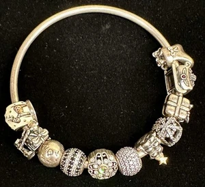 925 Pandora Ale Charm Bracelet 10 Charms Limited Edition Sterling 42g VTG 7” - Picture 1 of 16