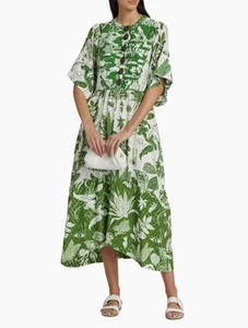 Farm Rio Forest Soul Midi Dress Green & White Eyelet XS - Picture 1 of 9