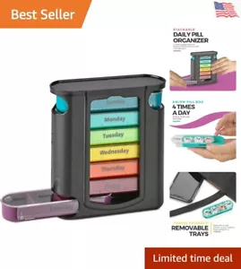 Stylish Weekly Pill Organizer: 7 Stackable Trays, 4 Daily Compartments - Black - Picture 1 of 10