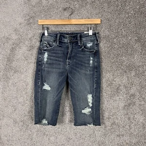 True Religion Shorts Womens 25 Knee Length Blue Distressed Cotton Blend Denim - Picture 1 of 15