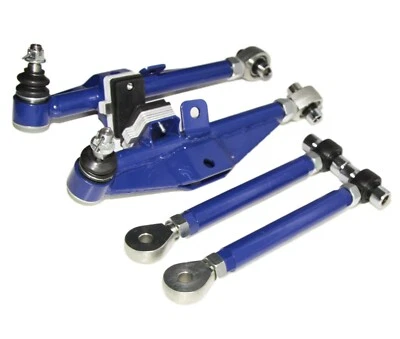 Brazos de control inferiores delanteros + varillas de tensión de ángulo alto para 89-94 S240SX 180SX AZUL Foto 1 de 4