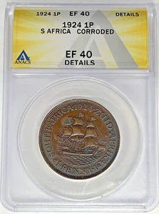 1924 South Africa 1 Penny ANACS XF 40 Details Corroded W5 - Picture 1 of 2