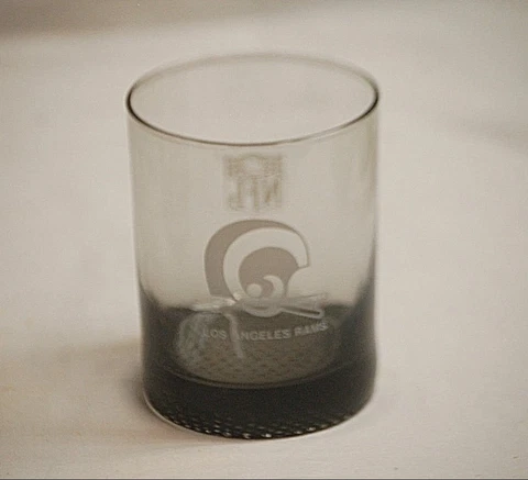 Vintage Los Angeles Rams NFL Double Old Fashioned Drinking Glass w Pebble Bottom Cover
