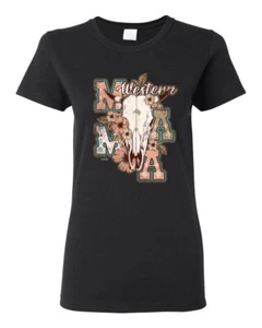 Grafik-T-Shirt Western Ma Steer rosa und grau Distressed Country für Damen - Bild 1 von 15