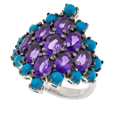 Colleen Lopez Sterling Silver Natural Turquoise and Amethyst Ring, Size 6 - Image 1 of 4
