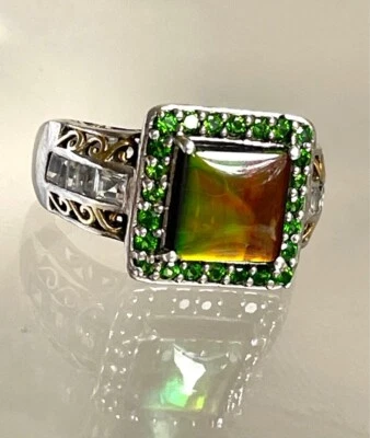 PRECIOSO ANILLO DE CÓCTEL DE PLATA DE LEY 925 CON MÚLTIPLES PIEDRAS PRECIOSAS TALLA 10,25 Foto 1 de 4