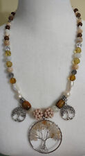 Hand beaded necklace, World Tree, Brown & Cream, Tree of Life, Knock on Wood 