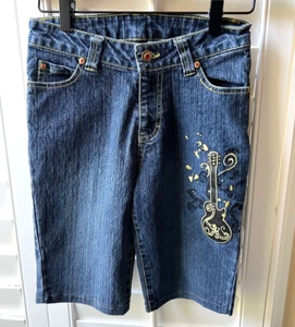 HANNAH MONTANA girl jean shorts size 10 stretch embroidered guitar double pocket - Picture 1 of 11