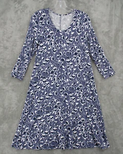 Garnet Hill Dress Small Stretch Knit Floral Trapeze Stretch Comfort Casual Blue - Picture 1 of 10