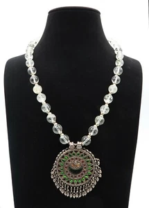 Ancien collier et son pendentif Gujjar - Argent, cristal de roche - XIXe - Picture 1 of 11