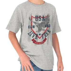 USA Live Free Rise Above Eagle American Gift Unisex Kids Youth Crew T Shirts - Picture 1 of 5