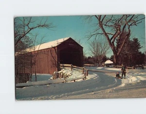 Postkarte Überdachte Brücke Winterspaß in Neuengland Umgebung USA - Bild 1 von 2