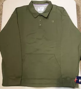 Champion Olive Green Pullover 2XL 3 Snap Button Collar Sweatshirt New w/Tag - Picture 1 of 7