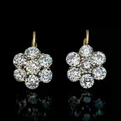 3Ct Round Cut Lab Created Diamond Drop Dangle Earrings 14K Yellow Gold Plated - Image 1 of 4