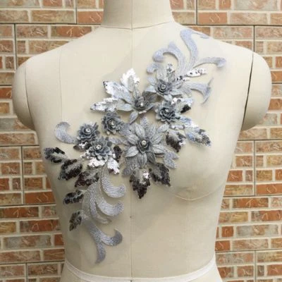 Кружевная аппликация 3D цветок нашивка 1 x ущелья бисером блестки мотив костюм свадьбы - Изображение 1 из 4