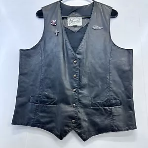 Bermans Vest Black Leather Lined Pockets Jacket Vintage Retro Woman Size Unknown - Picture 1 of 19