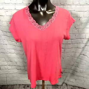 Tommy Hilfiger Sleepwear Size XL Pink Lace Short Sleeve Pajama Top NWT - Picture 1 of 6