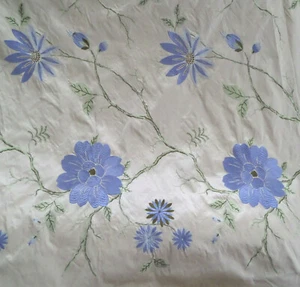 FAB Silk Embroidered Fabric 9.5 Yards x 54 Inches Lg Blue Flowers Marvic Textil - Picture 1 of 12