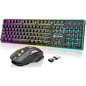 Wireless Ergonomic Gaming Keyboard and Mouse Set RGB Backlit For PC Laptop - Picture 1 of 27