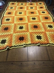 Granny Square Hand Crocheted Lap Quilt- Yellow-orange-brown- Great For Summer! - Picture 1 of 5