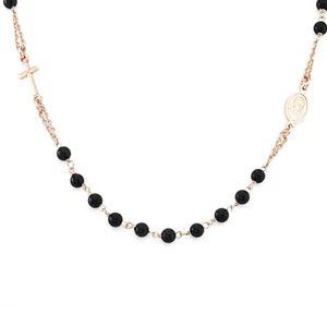 Collana Rosario Donna Uomo Amen Gioielli Argento Rosè e Agata Nera CRORN3P - Foto 1 di 2