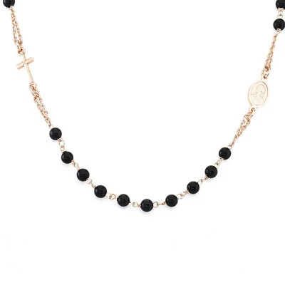 Collana Rosario Donna Uomo Amen Gioielli Argento Rosè e Agata Nera CRORN3P - Immagine 1 di 2