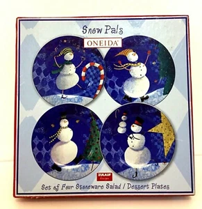 Oneida Snow Pals 4er Set Sammlerstück Steinzeug Salat Dessert Teller Neu im Karton - Bild 1 von 9