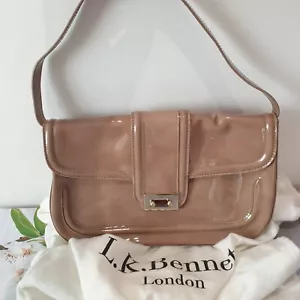 LK BENNETT Patent Leather BAG Clutch Elbow Shoulder Beige Nude Designer Dust Bag - Picture 1 of 16