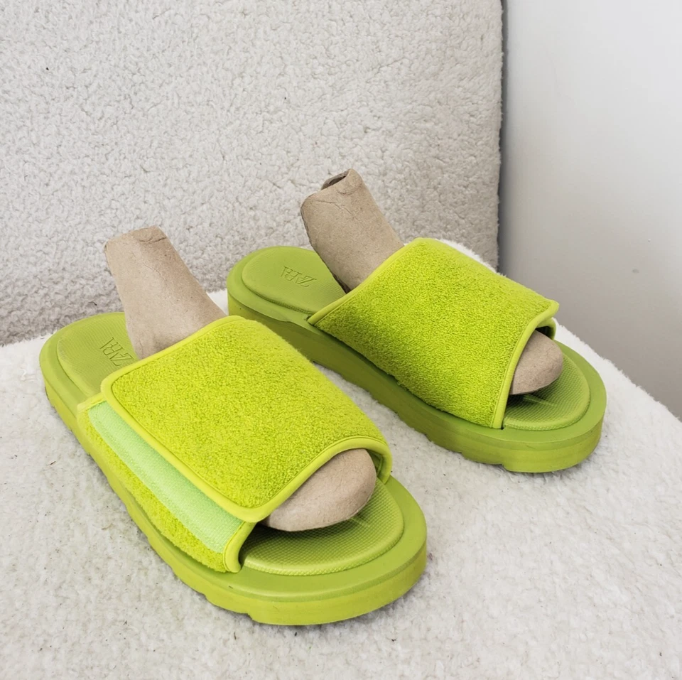 Zara Women Women Sandals 43 Green Open Toe Slide Padded Technical Flat Shoes 11 - Image 1 of 4