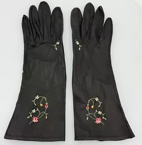 Beautiful Vintage. FRANCE Black KIDSKIN Leather EMBROIDERED Women GLOVES Sz 7? - Picture 1 of 3