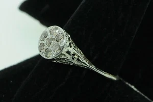 Art Deco (ca. 1920) 14K and Platinum 7 European Cut Diamond Cluster Ring Size 10 - Picture 1 of 7