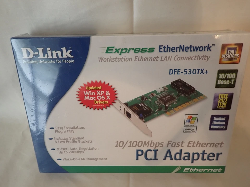 Vintage PCI Adapter D-Link DFE-530TX+ 10/100 Mbps Fast Ethernet Windows XP 2000 - Image 1 of 4