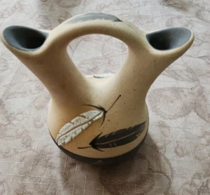 Vtg Native American Pottery Wedding Vase Signed Hand Painted By Grey Feather - Picture 1 of 6