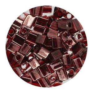 Cuentas cuadradas de vidrio Japón 4 mm cubo Miyuki dorado brillo transparente rojo oscuro - Imagen 1 de 2
