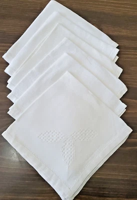 Servilletas de tela vintage 6 hojas blancas crema hechas a mano lino cortado 14" cuadrados granja Foto 1 de 4