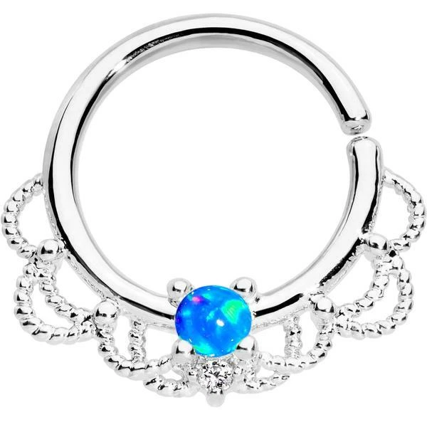 Blue Opal Platinum Plated Bendable Nose Septum Cartilage Hoop Ring 16g 3/8"  - Image 1 of 1