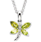 14K Gold Genuine Peridots And Genuine Diamonds Necklace- Dragonfly