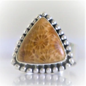 FOSSIL CORAL NATURAL GEMSTONE 925 SOLID STERLING SILVER JEWELRY RING 3 TO 12 - Picture 1 of 5