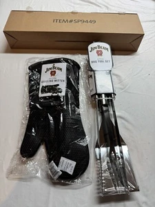 Jim Beam 3piece BBQ Grill Set Utensils With Silicone Grilling Mitt - Picture 1 of 5