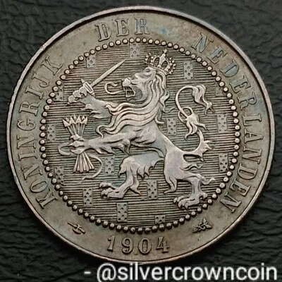 Netherlands 2 1/2 Cents 1904. KM#134. Bronze coin. Rampant Lion. Wilhelmina l. - Image 1 of 4