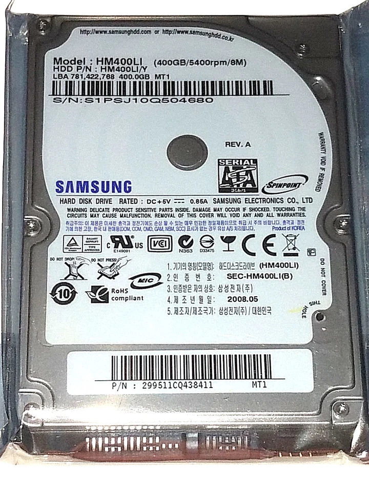 Samsung Spinpoint M6 HM400LI 400GB Internal 5400RPM 2.5" (HM400LI) - Image 1 of 1