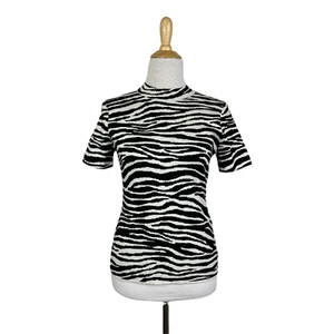 NWT Theory Women's Black/White Short Sleeve ZEBRA TEE Size Small A12 - Picture 1 of 5